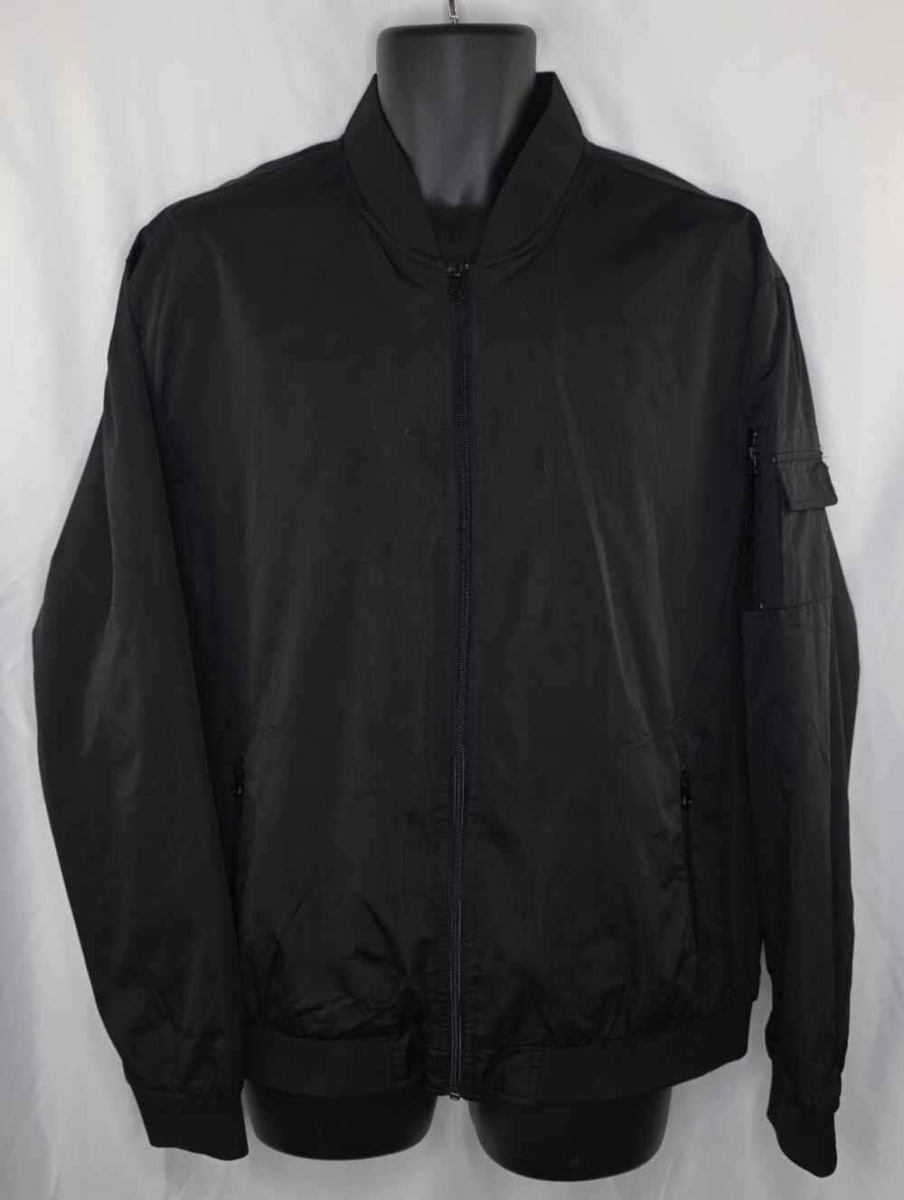 Men's Fashion Light Bomber Jacket Pockets Black Size Large AN-3709